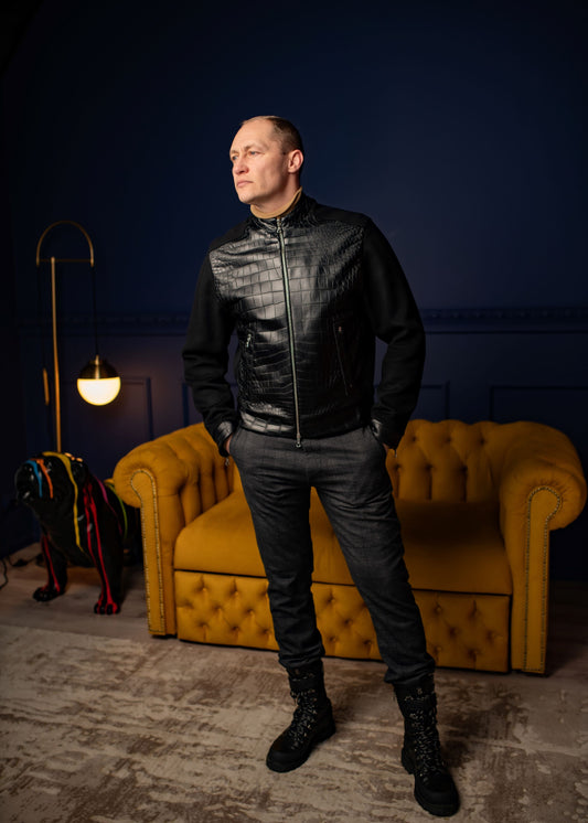 Vyriška striukė su natūralia oda "Crocodile"