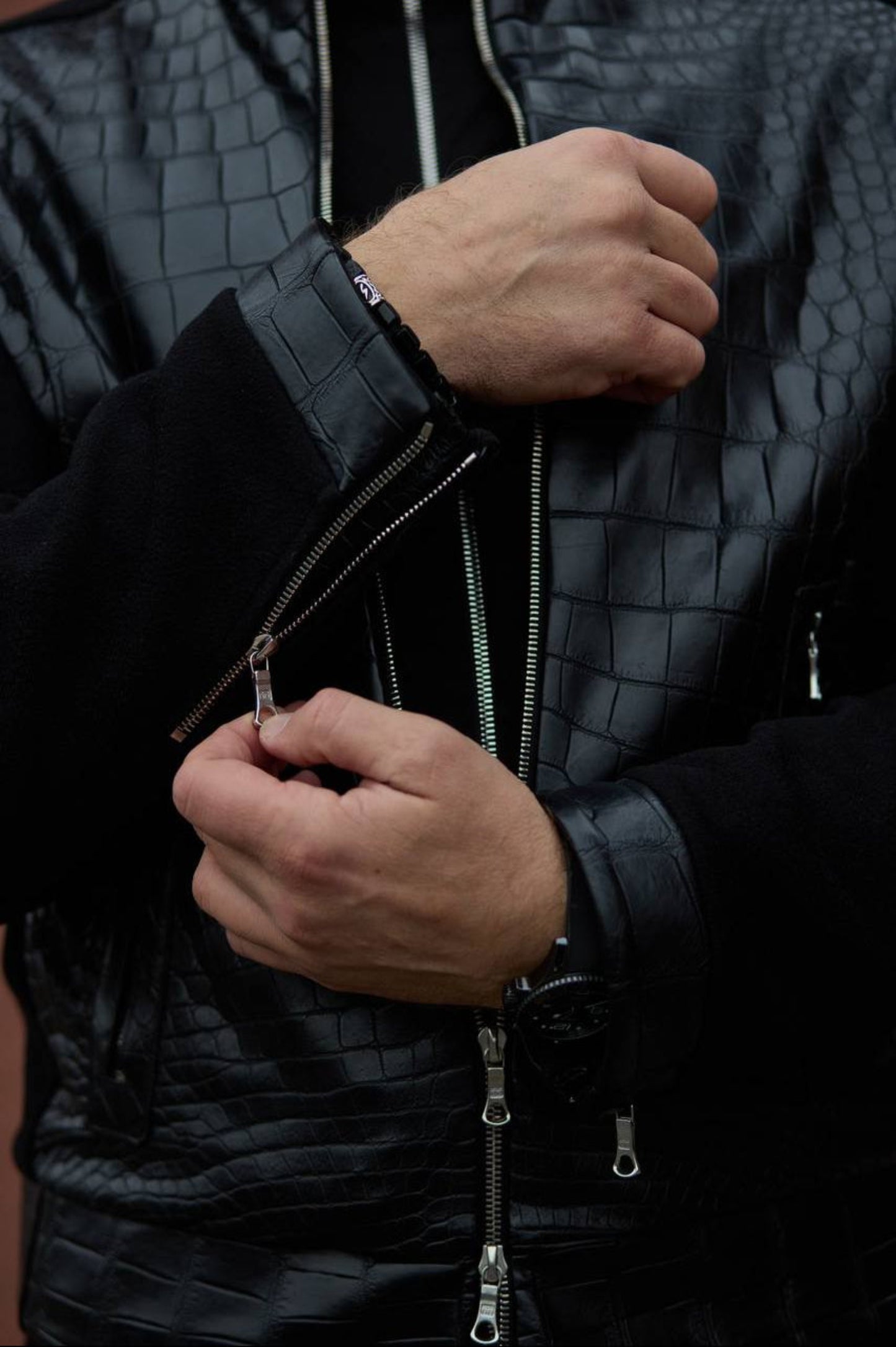 Men's jacket with genuine leather "Crocodile"